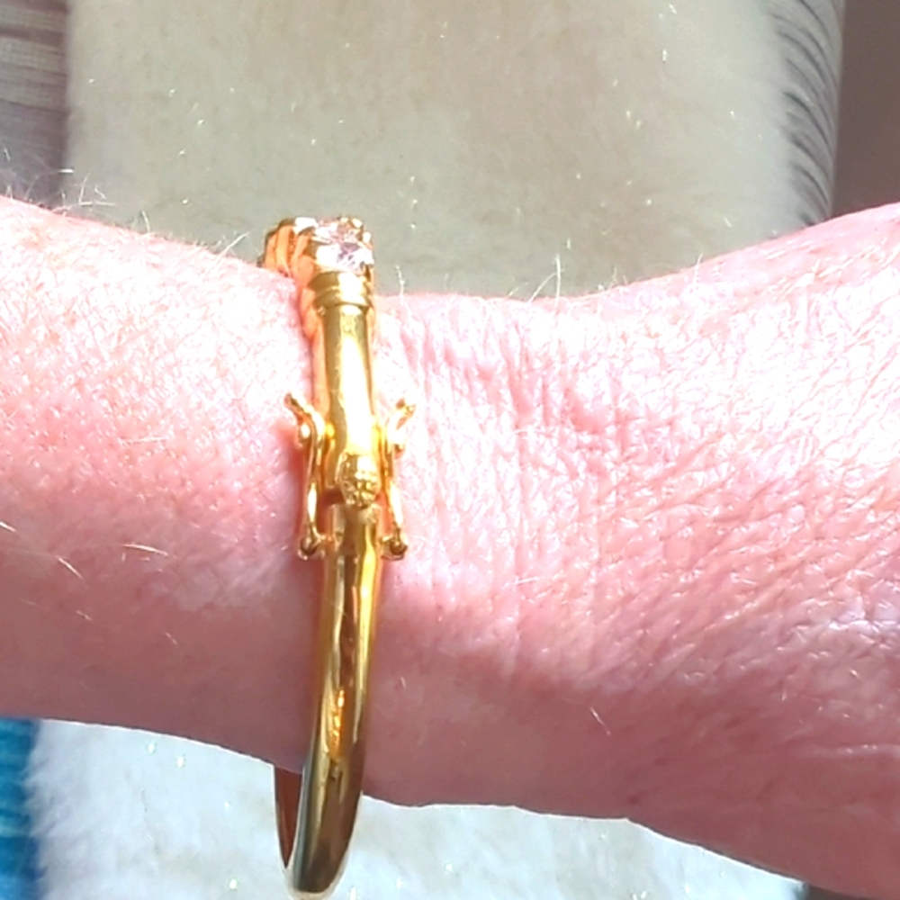 Vintage 1980s Gold Vermeil Sterling Silver Heart CZ Bangle Marked 925 Heirloom - Picture 8 of 13